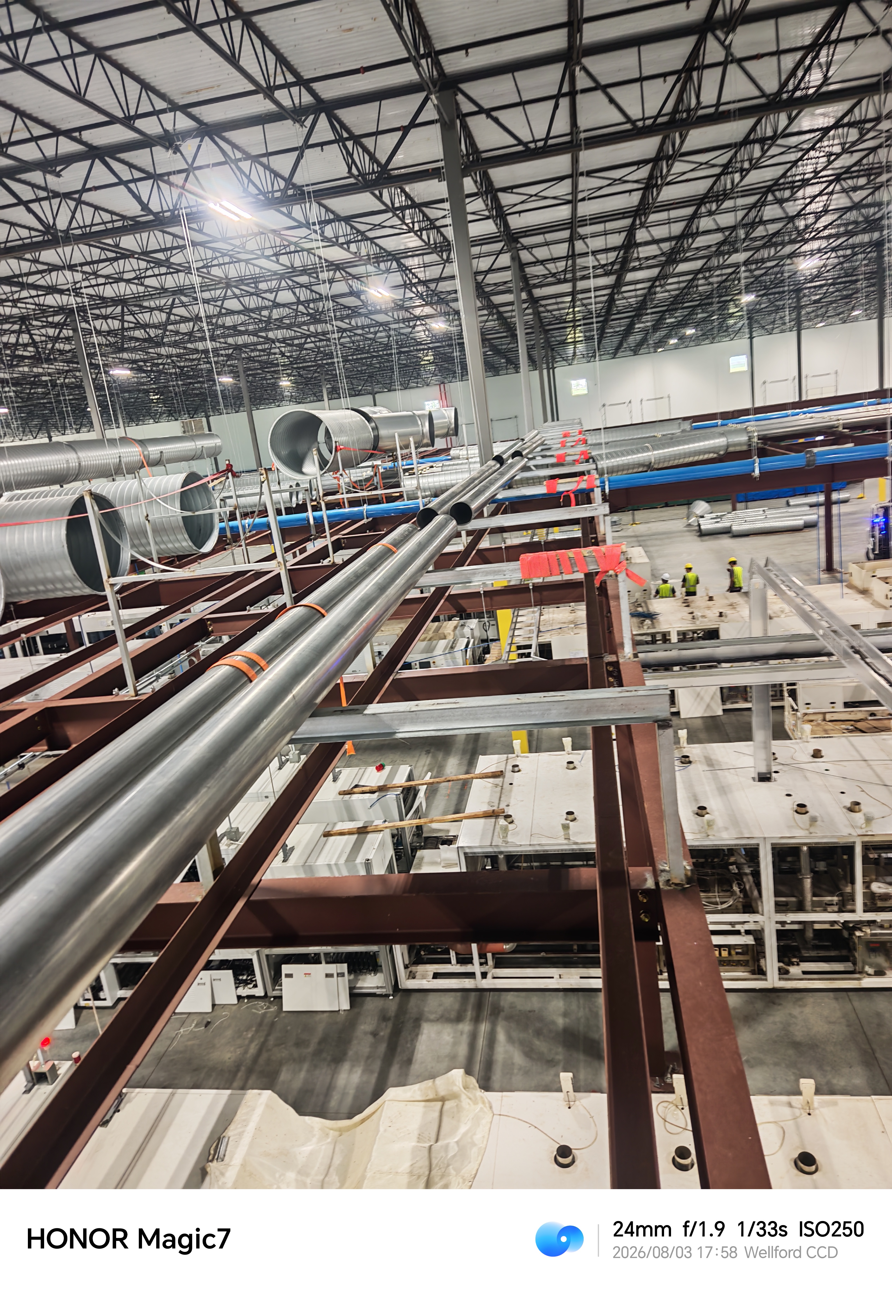 Pipework and duct sections within the plant steel framework